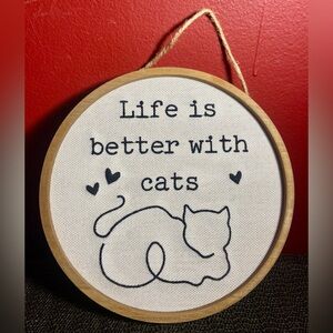 Cat-Themed Wall Art with Black Design Round 8” Across